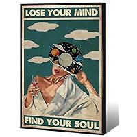 Quark Vintage Lose Your Mind Find Your Soul Poster Mental Health Canvas Wall Art Abstract Aesthetic Music Girl Print Painting Modern Mid-Century Wall Decor for Bed Room Bathroom 16x24in Framed