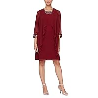 S.L. Fashions Women's Chiffon Tier Jacket Dress with Beaded Neck and Cuffs
