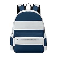Navy Blue and White Stripe Backpack Printed Laptop Backpack Casual Shoulder Bag Business Bags for Women Men
