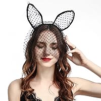 Halloween Headband Cat Ears Lace Veil Hair Band Headdress for Women, Perfect Hair Accessories for Halloween Ball Party Masquerade and Cosplay.