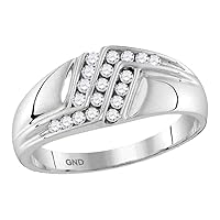 The Diamond Deal 10kt White Gold Mens Round Diamond Triple Row Polished Band Ring 1/4 Cttw