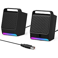USB Computer Speakers for Desktop PC Laptop | Small Plug-N-Play External Speaker with Dynamic RGB Light, Stereo Loud Sound, Ultra-Deep Bass, Quick Control, Compatible with Windows/macOS/ChromeOS/Linux
