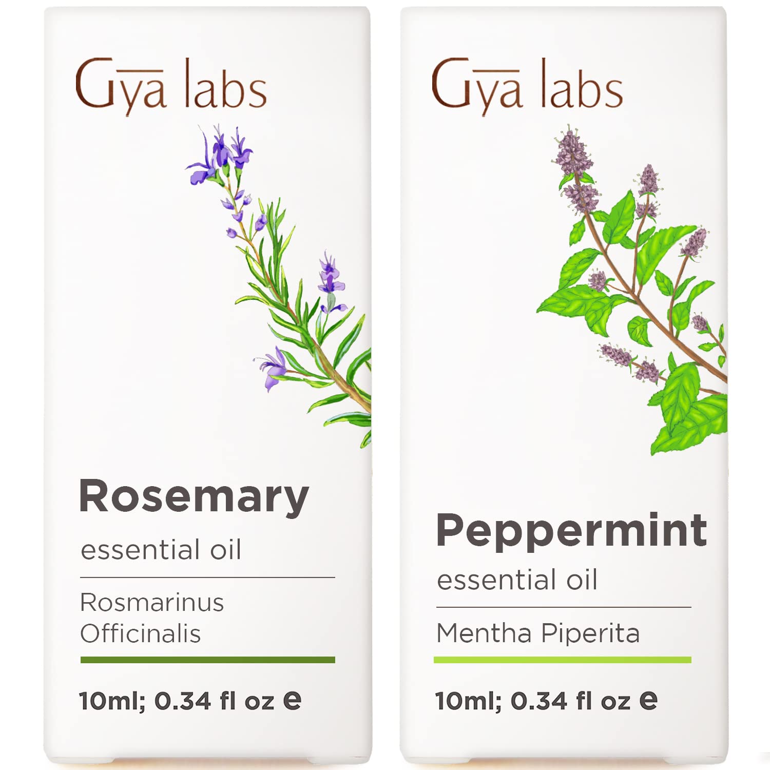 Rosemary Oil & Peppermint Oil for Hair Growth Set - 100% Pure Therapeutic Grade Essential Oils Set - 2x10 ml - Gya Labs