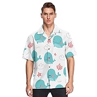Cute Whale Coral Starfish Mens Button Down Shirt Men Casual Short Sleeve Hawaiian Shirts Aloha Shirt S