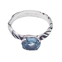NOVICA Artisan Handmade Blue Topaz Single Stone Ring Oceanthemed .925 Sterling Silver with Faceted Indonesia Gemstone Birthstone Leaf Tree Sea Life 'Marine Gem'