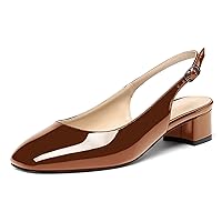 WAYDERNS Women's Ankle Strap Square Toe Slingback Patent Leather Chunky Low Heel Pumps Shoes 1.5 Inch