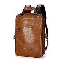 Men's Soft Pu Wear-resistant Water-repellent Casual Retro Style Backpack with Handle (Brown)