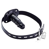 Lockable Dildo Penis Mouth Gag with Lock Bondage Leather Strap On BDSM Adult Sex Toy (Long)
