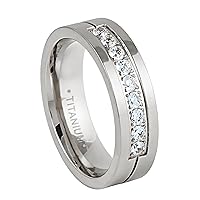 6mm Titanium Ring Wedding Bands for Men Women Titanium Wedding Ring Personalized Titanium Ring with Cz Sizes 7-12 TRB353