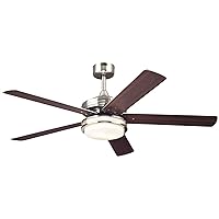 Westinghouse 7209100 Castle 52-inch Brushed Nickel Indoor Ceiling Fan, LED Light Kit with Opal Frosted Glass, No Size