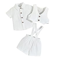 IMEKIS Toddler Baby Boy Baptism Christening Outfit Bowtie Dress Shirt Suspenders Shorts Vest Wedding Formal Suits