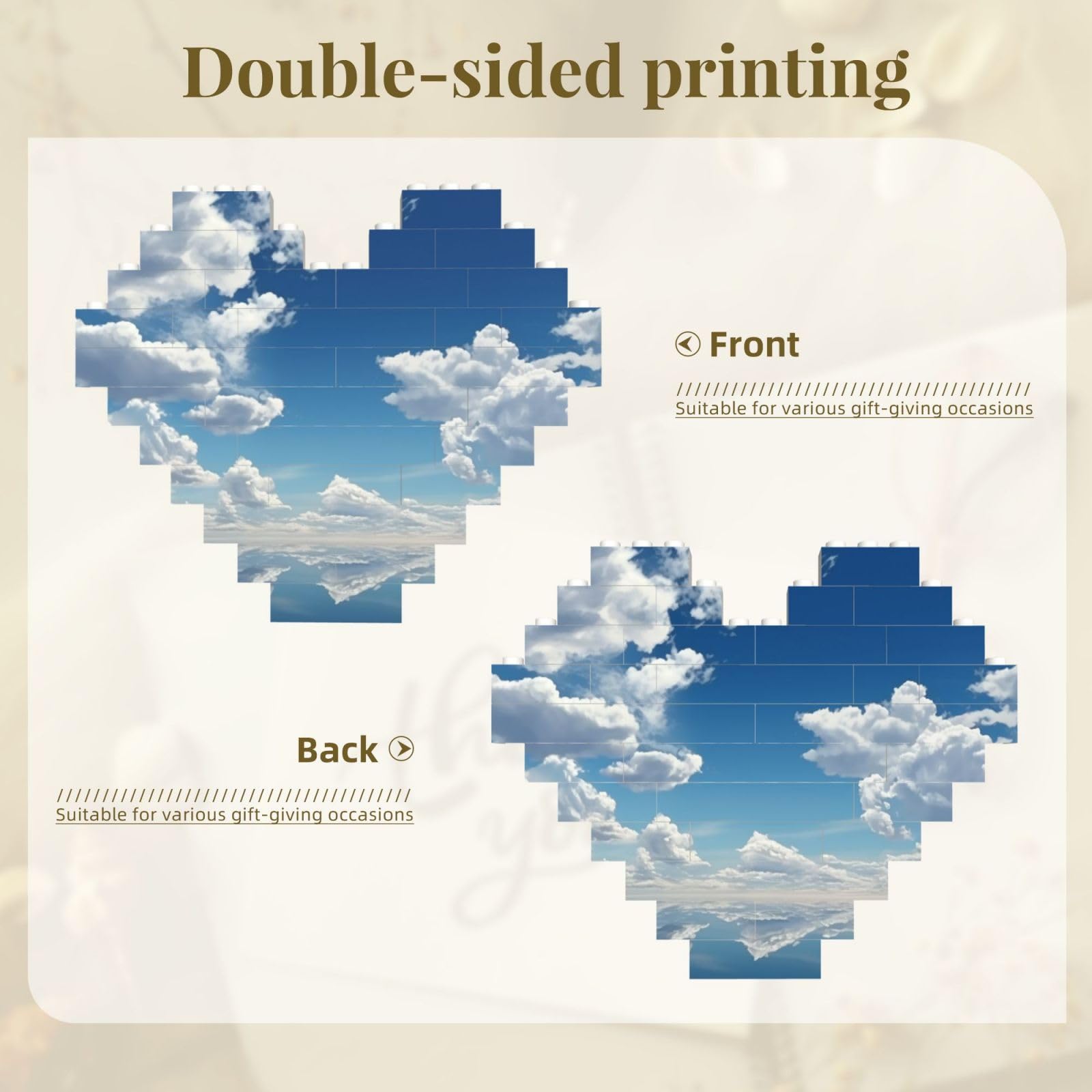 Building Block Puzzle Heart Shaped Building Bricks Blue Sky and White Clouds Puzzles Block Puzzle for Adults 3D Micro Building Blocks for Home Decor Bricks Set