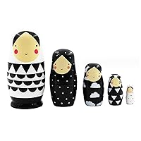 Matrioska Russian Nesting Dolls Matykka Stacking Dolls Russian Dolls in Black and White Russian Doll Set for Children 5 Pieces