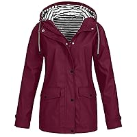 Raincoat Hoodie for Women, Teen Girls Lightweight Hooded Jacket Solid Rain Jacket Outdoor Raincoat Windproof Plus Size