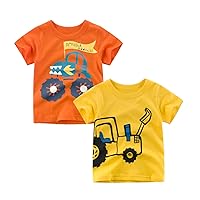 Toddler Little Boys T Shirts 2 Pack Short Sleeve Crewneck Top Tee Dinosaur Car Shark Shirts for 2-7 Years