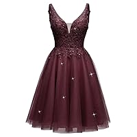 Floral Tulle Homecoming Dresses V-Neck Tulle Short Prom Dresses Sparkly Sequin Cocktail Mini Dress