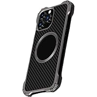 Case for iPhone 14/14 Plus/14 Pro/14 Pro Max, Metal Shell Carbon Fiber Back Panel Phone Case, Support Wireless Charging, with Lens Protective Film (14 Pro Max 6.7