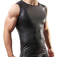 Men's Black Leather Sleeveless Vest Undershirt