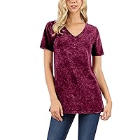 Women's Basic Cotton Mineral Washed Short Sleeve V-Neck Top S-3XL