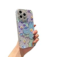 for iPhone 15 Pro Max Case Bling Camera Lens Protection Glitter Cute Cartoon Kawaii IMD Pattern Design Silicone Shockproof Protective Phone Case (Blue Flower, iPhone 15 Pro Max 6.7