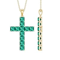 Created Emerald Cross Pendant Necklace for Women | AAAA Quality | Religious Catholic Jewelry