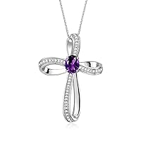 Rylos 14K White Gold Cross Necklace: Gemstone & Diamond Pendant, 18 Chain, 8X6MM Birthstone, Elegant Women's Jewelry