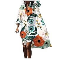 Women's Spring Dresses Floral Print Long Sleeves Buttons Cardigan Loose Shirt Dress Cute Summer Dresses