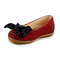 Cute Girl's Swallow Gridd Flat Slip On Shoes with Bow Fabric Upper Toddler Size (5, Red/Black)