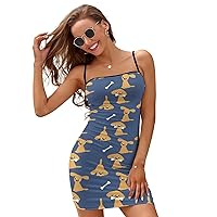 Dog and Bones Mini Dresses for Women Adjustable Strap Sexy Cross Tie Backless Sundress