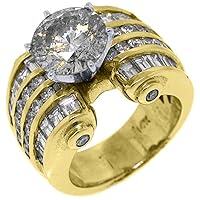 14k Yellow Gold 6.74 Carats Round & Baguette Cut Diamond Engagement Ring