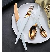 White Silverware Set for 4,Premium Stainless Steel Flatware Set,Mirror Polished Cutlery Utensil Set,Durable Home Kitchen Eating Tableware Set,Include Fork Knife Spoon Set,Dishwasher Safe Luxury
