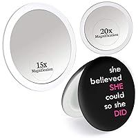 MIRRORVANA 20X & 15X Magnifying Mirror Set Combo with 3 Suction Cups Each - Compact & Travel Ready and Cute Handheld Folding Compact Mirror for Travel with 7X Magnification (5
