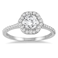 AGS Certified 1 Carat TW Halo Diamond Engagement Ring in 14K White Gold (J-K Color, I2-I3 Clarity)