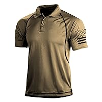 Men's Retro Polo Color Block Elastic Outdoor Sports Muscle America Flag Printing Short Sleeve Shirt Top