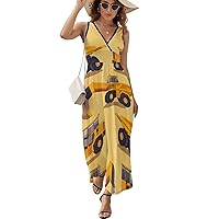 Construction Trucks Women's Dress V Neck Sleeveless Dress Summer Casual Sundress Loose Maxi Dresses for Beach