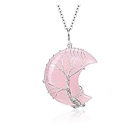 MANIFO Healing Crystal Necklace Tree of Life Wire Wrapped Crescent Moon Gemstone Pendant Crystals Stone Necklace Jewelry for Women Christmas Gift