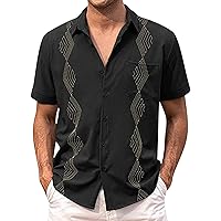 Mens Casual Button Down Shirts Summer Beach Cuban Guayabera Short Sleeve Shirt Tropical Wrinkle Free Untucked Fashion Tops