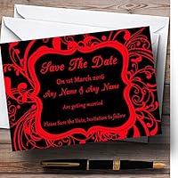 Black & Red Swirl Deco Personalized Wedding Save The Date Cards
