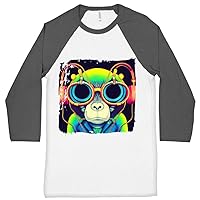Monkey with Headphones Baseball T-Shirt - Funny Monkey Art T-Shirt - Monkey Design Tee Shirt