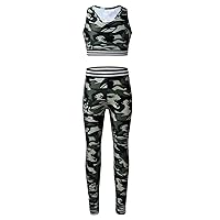 Kids Girls Crop Tops with Athletic Leggings Tracksuit Gymnastic Workout Active Set Two Piece Dance Outfit