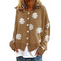 Daisy Long Sleeve Sweater Cardigans for Women Casual Drape Open Front Button Up Tops S-3XL