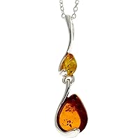 UK - 925 Sterling Silver & Genuine Baltic Amber Modern Pendant - GL240V