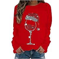 Women Simple Chirtsmas Red Wine Glass Graphic Sweatshirts Raglan Sleeve Round Neck Casual Pullover Holiday Tops