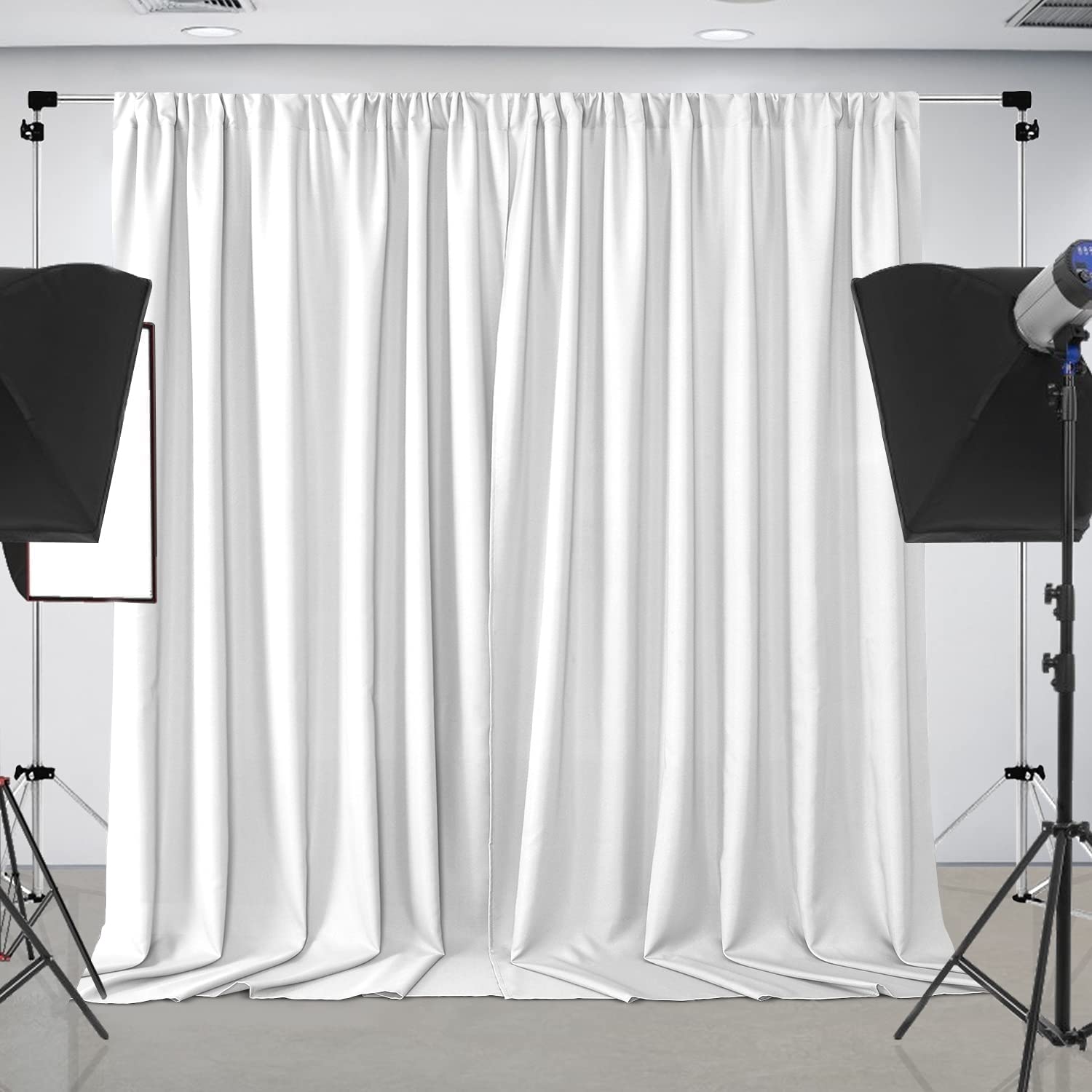 Joydeco White Backdrop Curtains for Wedding Parties, Photography Backdrop Drapes for Wedding Decorations Birthday, Wrinkle Free Polyester 5ft x 10ft Fabric Drape 2 Panels with Rod Pockets