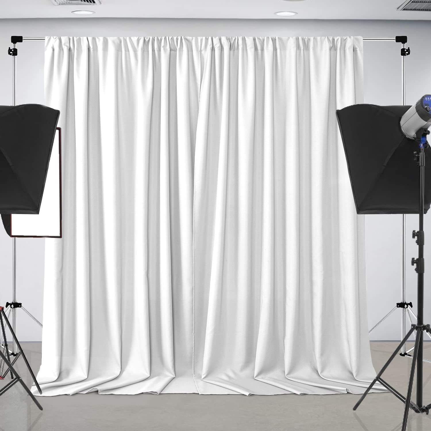 Joydeco White Backdrop Curtains for Parties, Photography Backdrop Drapes for Wedding Decorations Birthday, Wrinkle Free Polyester 5ft x 8ft Fabric Drape 2 Panels with Rod Pockets