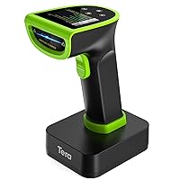 Tera Barcode Scanner Wireless with Screen: Pro Version 1D 2D QR with Digital Setting Keypad Power Switch Charging Cradle Works with Bluetooth 2.4G Wireless Bar Code Reader HW0015 Green