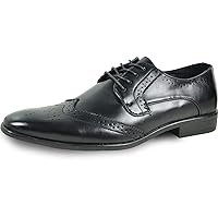 bravo! Men Dress Shoe King Classic Lace-up Oxford Plain or Cap Toe or Wingtip Leather Sock Medium and Wide Width Size from 6 to 18 Black Brown Cognac Blue Purple Red