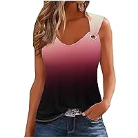 Women's O Ring Shoulder Tank Top Gradient Color Printed Trendy Tee Tops Summer Casual Loose Fit Sleeveless Shirts