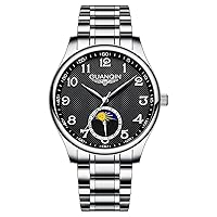 GUANQIN Men's Calendar Moon Phase Vintage Watch Analogue Automatic Mechanical Self-Winding Stylish Watch Steel or Leather Strap Sapphire Waterproof Business Watch