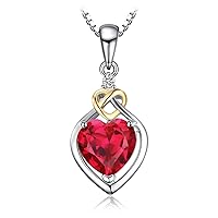 JewelryPalace Heart Love Knot 2.5ct Red Created Ruby Pendant Necklace for Women, 925 Sterling Silver 14k Yellow Gold Plated Necklace, Gemstone Jewellery Sets 18 Inches Chain